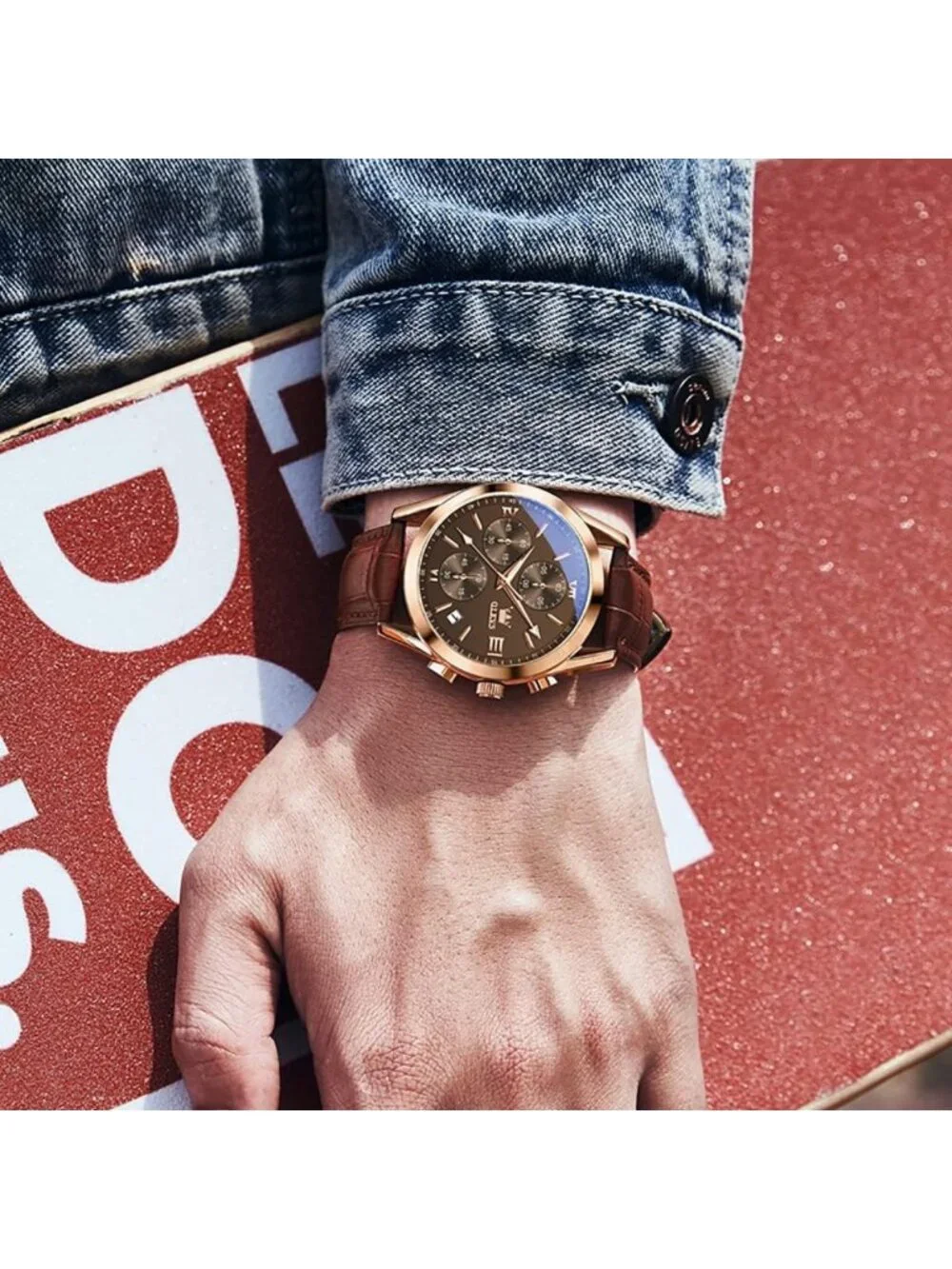 Stylish Men's Casual Leather Chronograph Watch - Big Face, Durable & Versatile